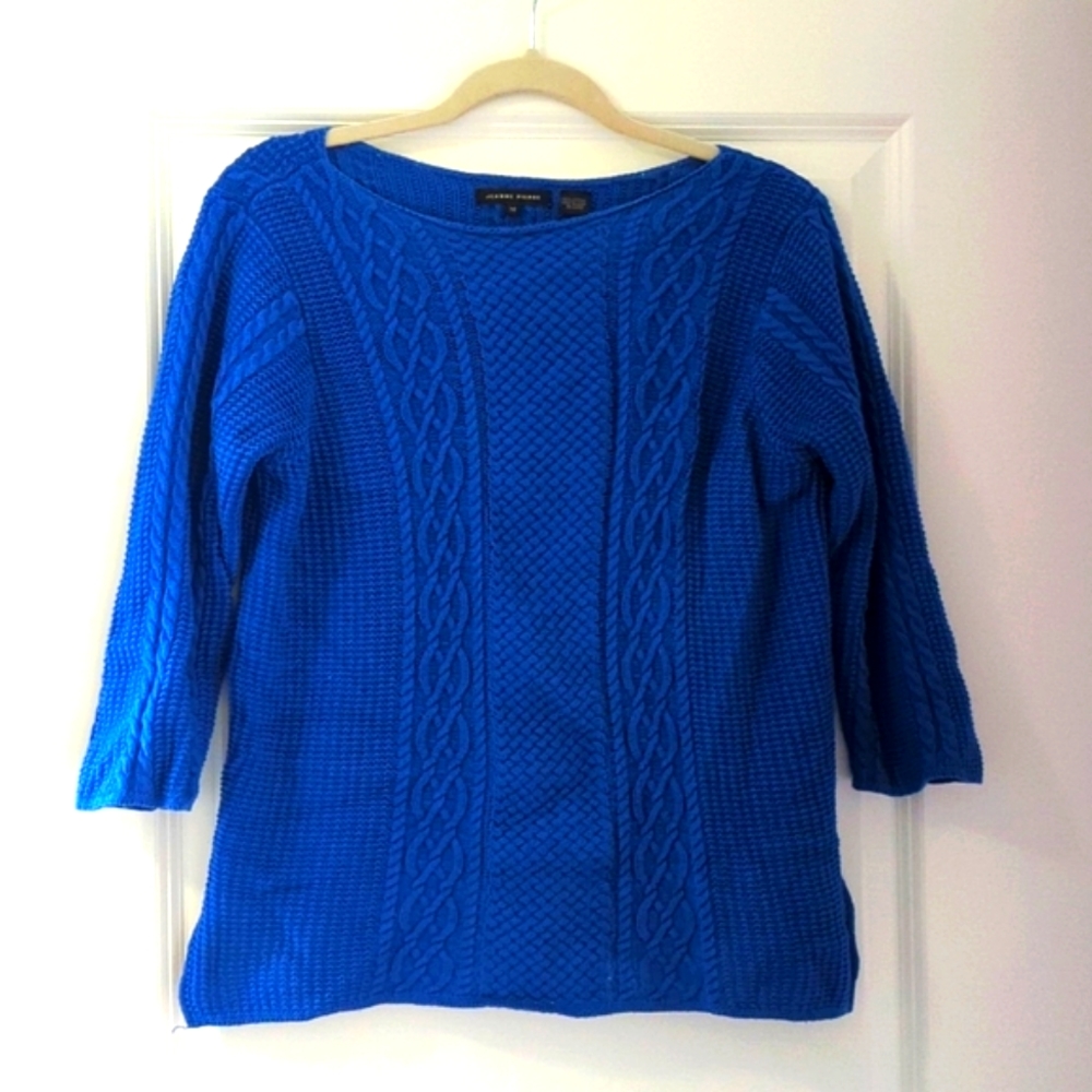 Jeanne Pierre Textured Blue Cotton Sweater, M